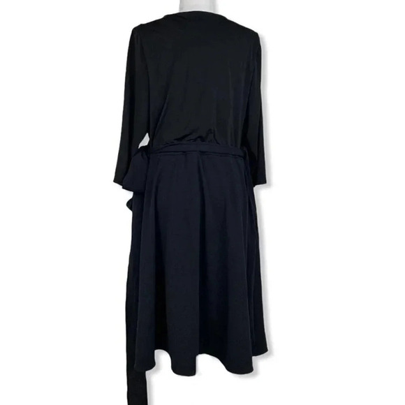 ECI Stretch 3/4 Sleeve Black Women's Wrap Dress - Picture 4 of 10
